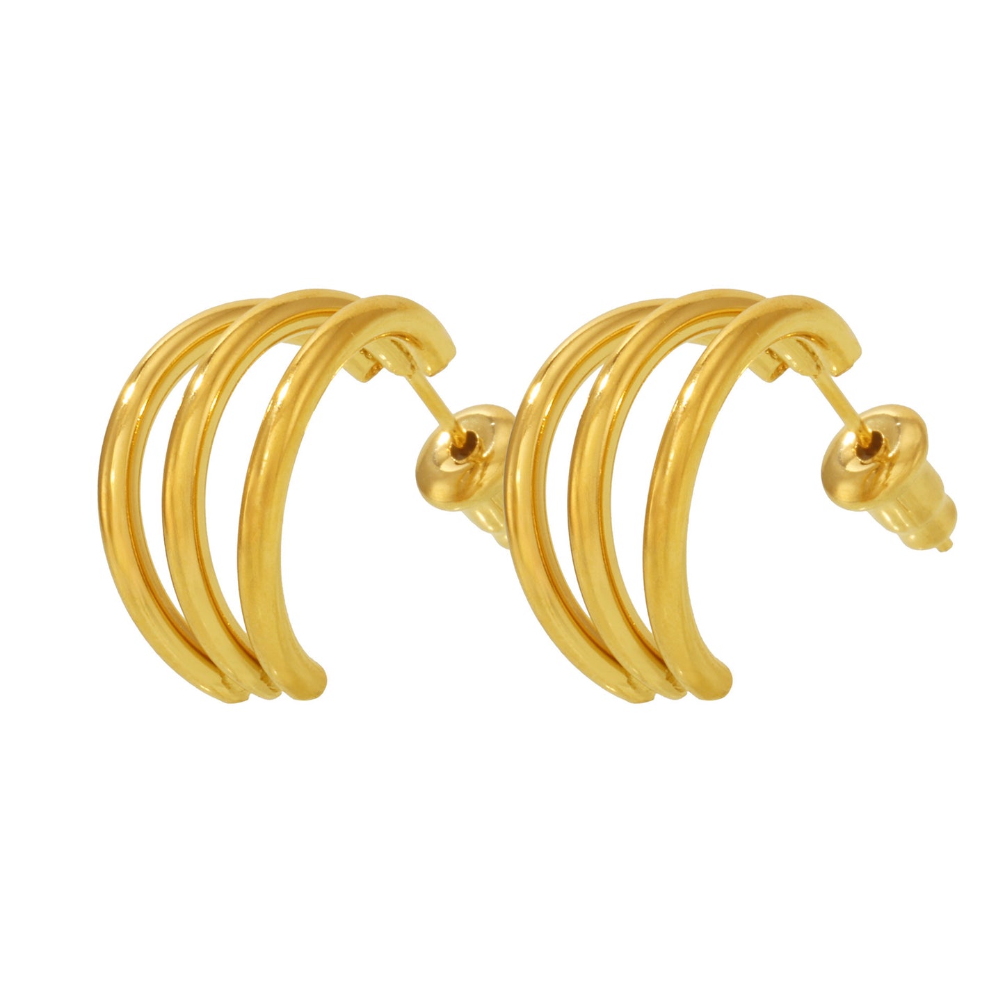 18K Gold PVD Stainless Steel Triple Hoop Earrings