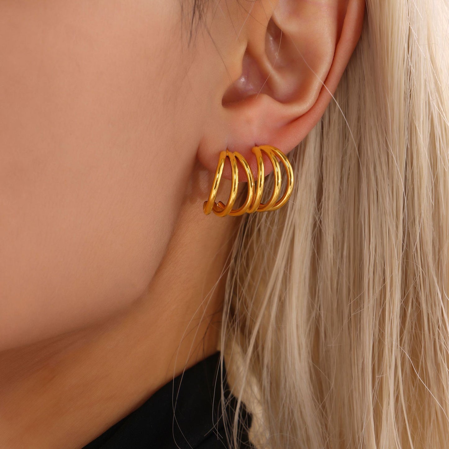 18K Gold PVD Stainless Steel Triple Hoop Earrings