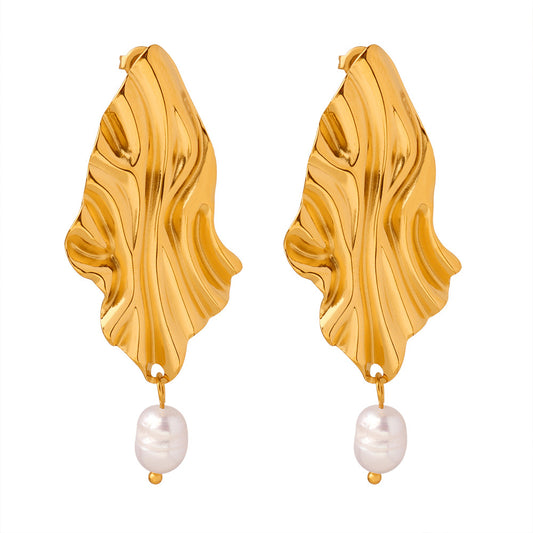 Irregular Freshwater Pearl Pendant Stainless Steel Drop Earrings