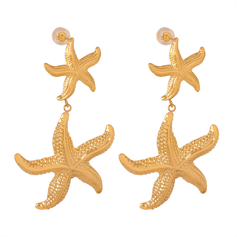 Stainless Steel Starfish Drop Earrings