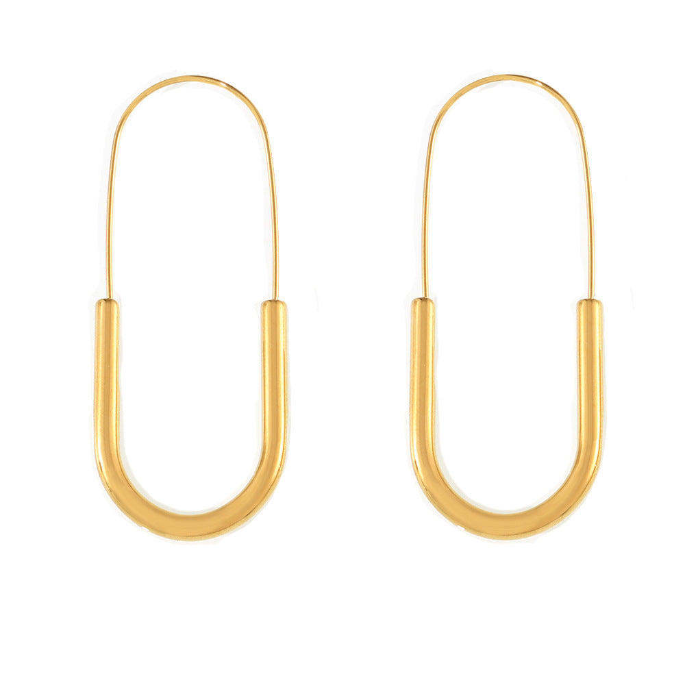18K Gold PVD Stainless Steel Paper Clip Shape Drop Earrings