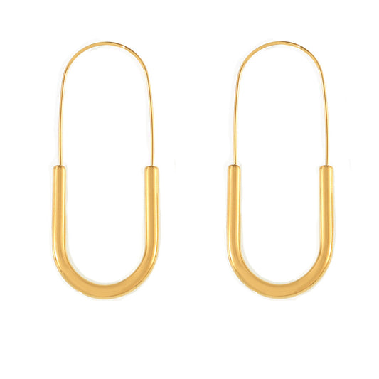 18K Gold PVD Stainless Steel Paper Clip Shape Drop Earrings