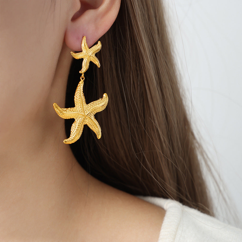 Stainless Steel Starfish Drop Earrings