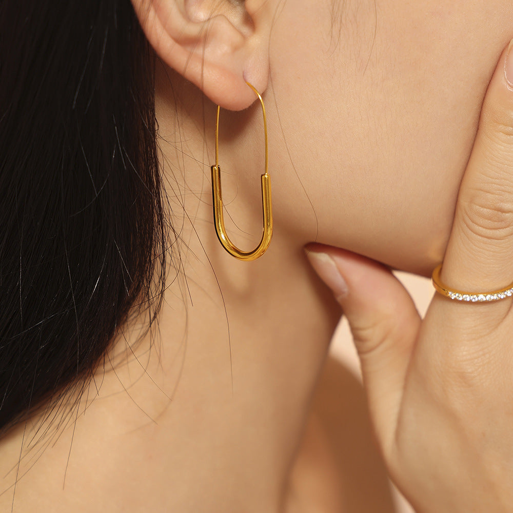 18K Gold PVD Stainless Steel Paper Clip Shape Drop Earrings