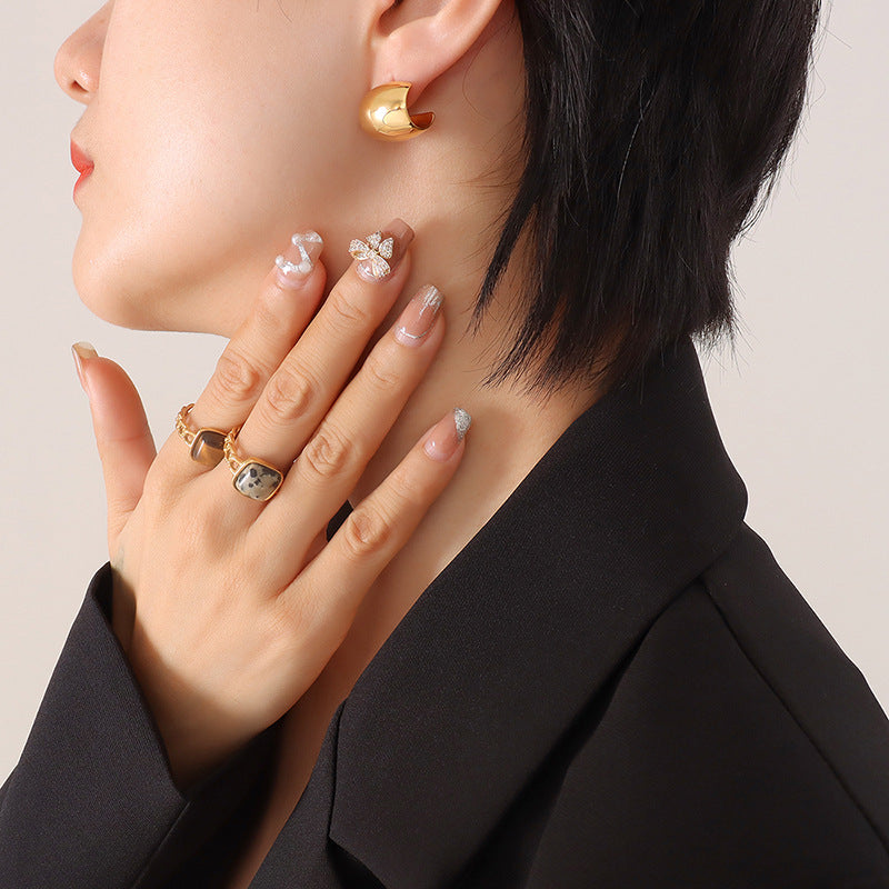 Stainless Steel Half Round Hollow Polished Hoop Earrings