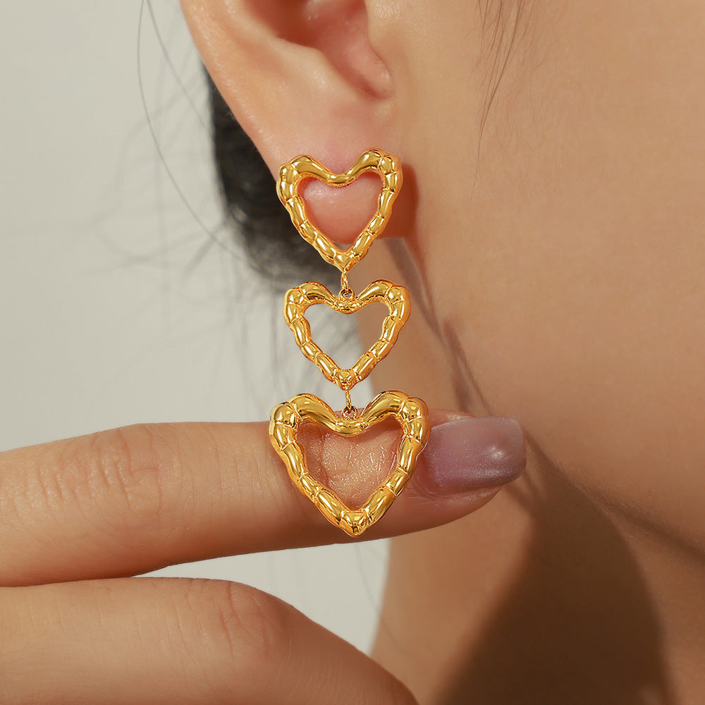 Irregular Bar Heart Stainless Steel Drop Earrings