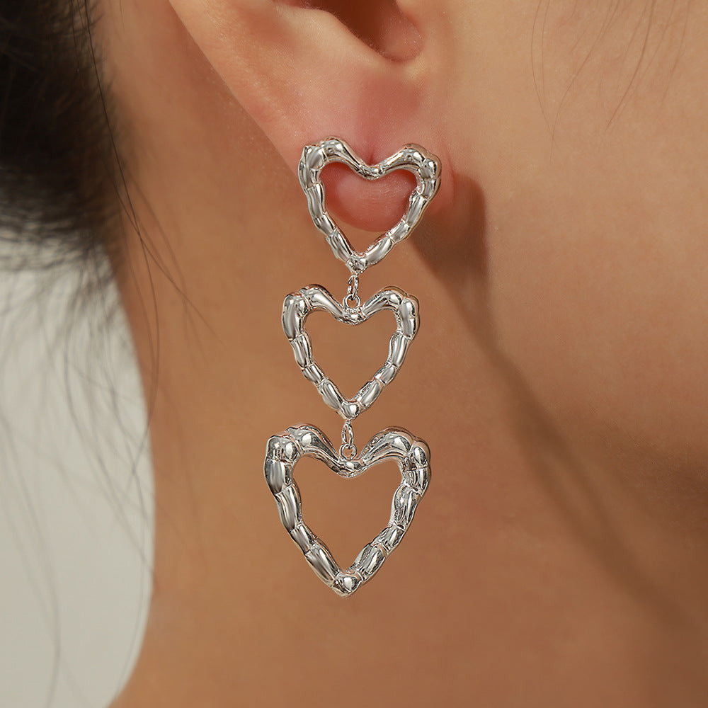 Irregular Bar Heart Stainless Steel Drop Earrings