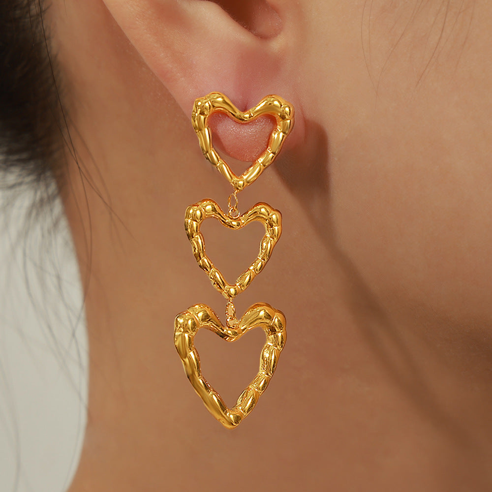 Irregular Bar Heart Stainless Steel Drop Earrings