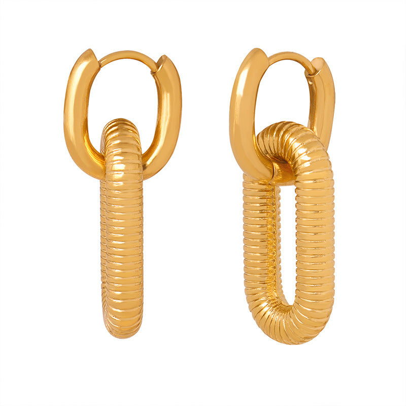 Stainless Steel Oval Textured Drop Earrings