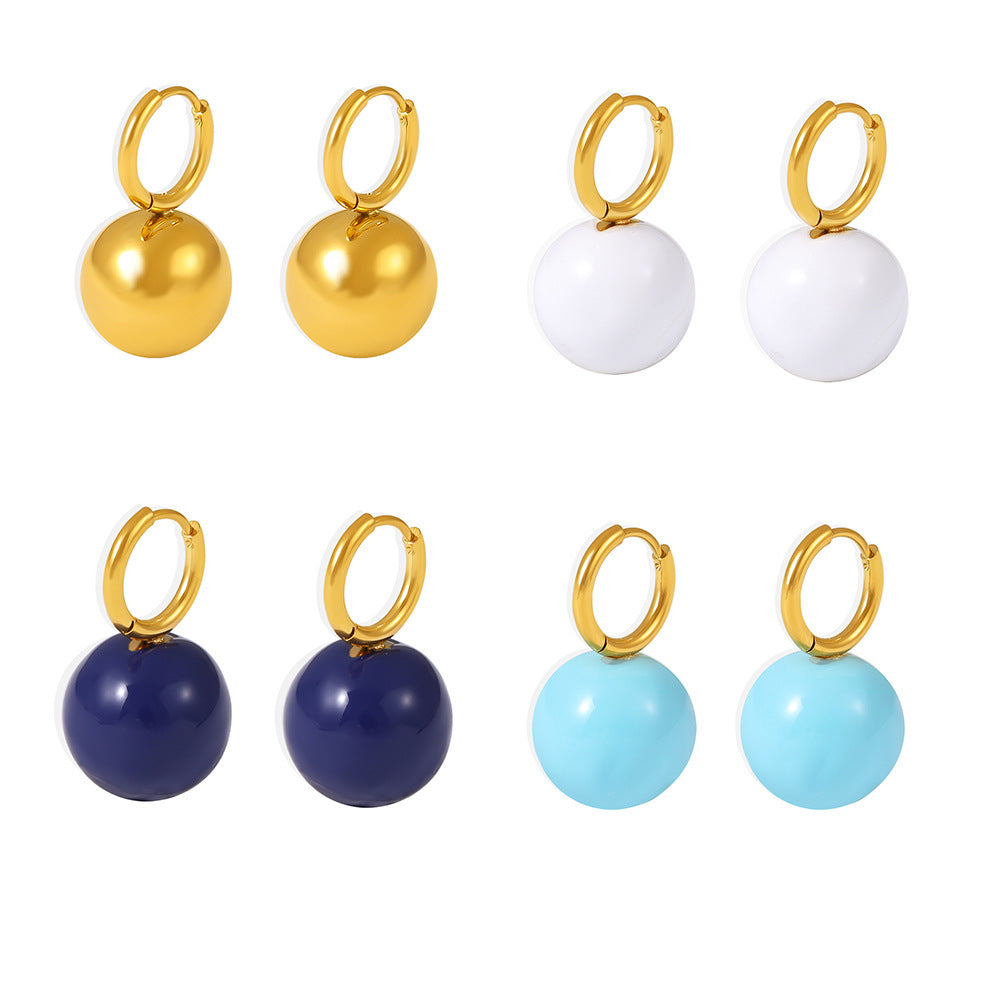 Stainless Steel Candy Color Hollow Bead Drop Earrings