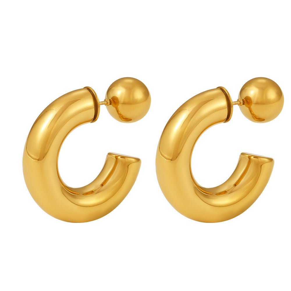 Stainless Steel 18K Gold PVD Hollow Ball Women's Hoop Earrings
