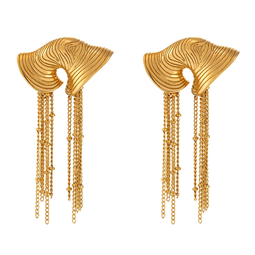 Stainless Steel 18K Gold PVD Conch Tassel Drop Earrings