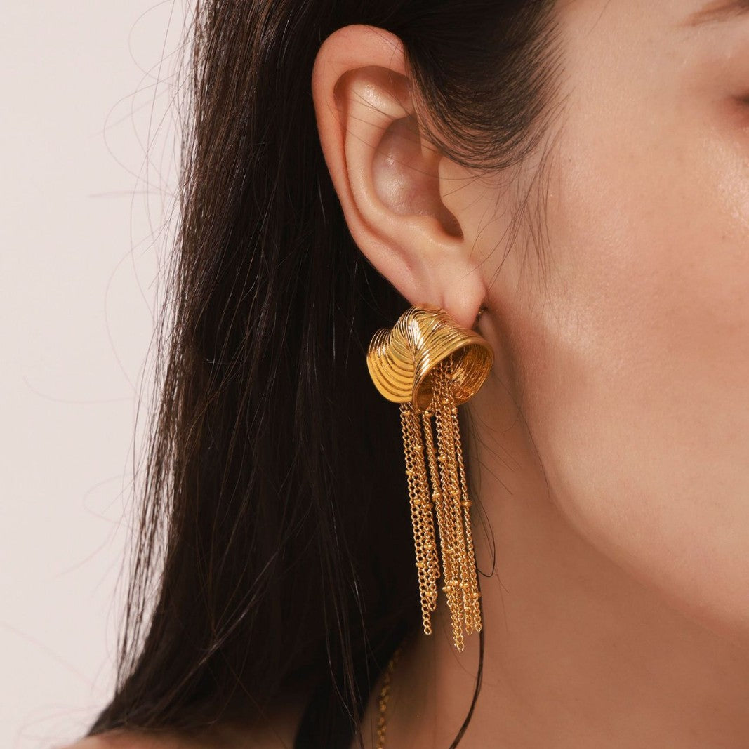 Stainless Steel 18K Gold PVD Conch Tassel Drop Earrings