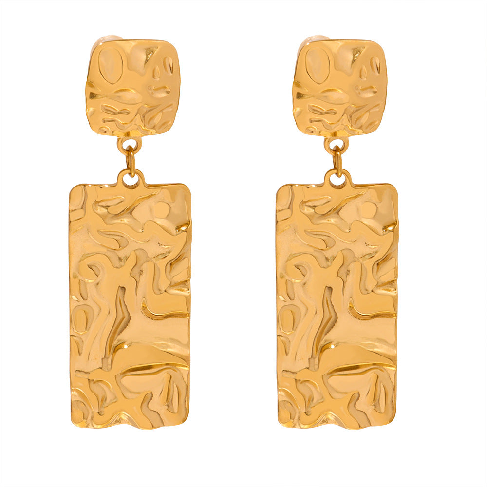Stainless Steel Irregular Rectangular Drop Earrings
