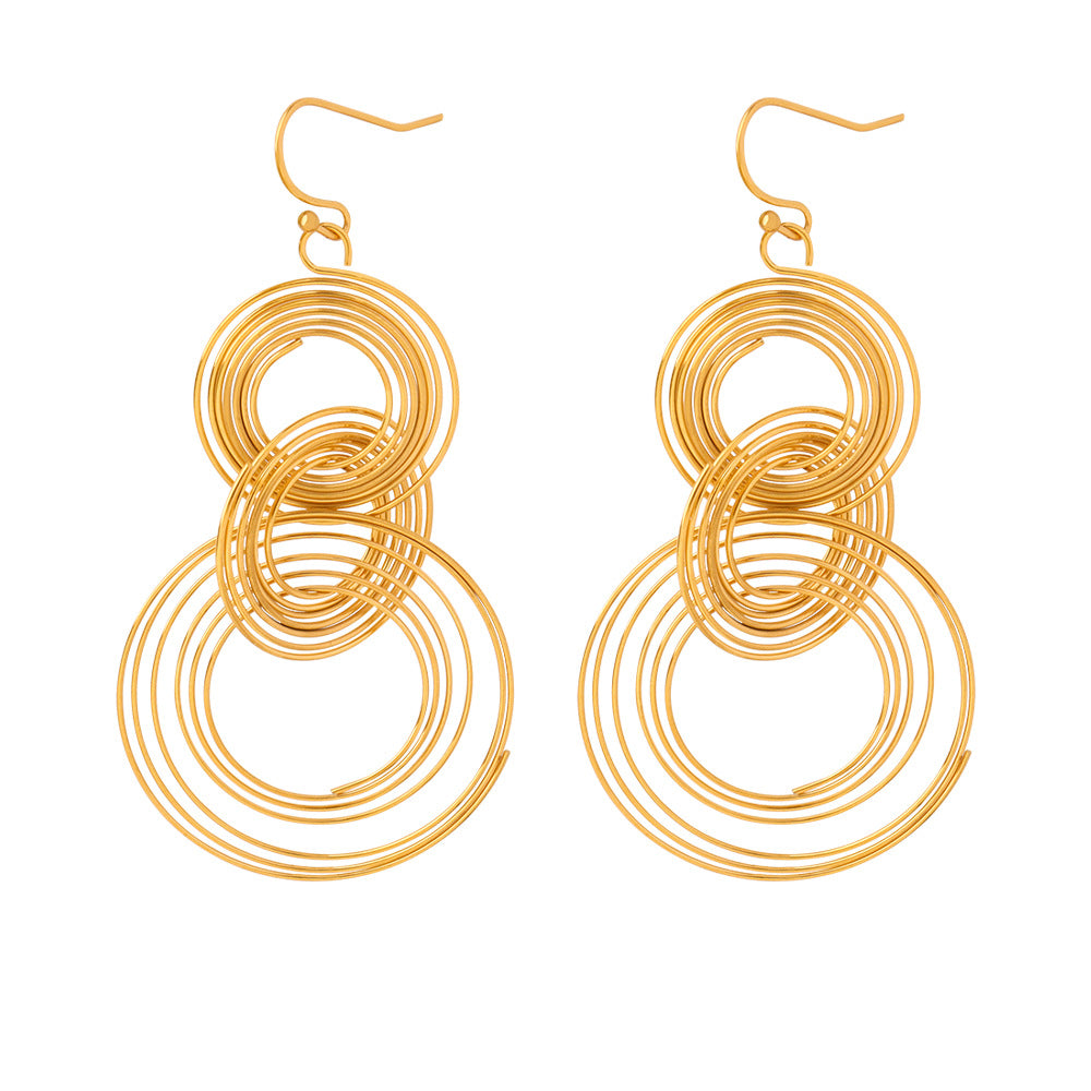 Round Multi-layered Stainless Steel Drop Earrings
