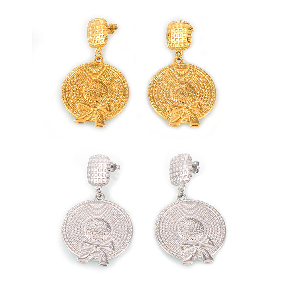 Stainless Steel Flat Bow Hat Shape Drop Earrings