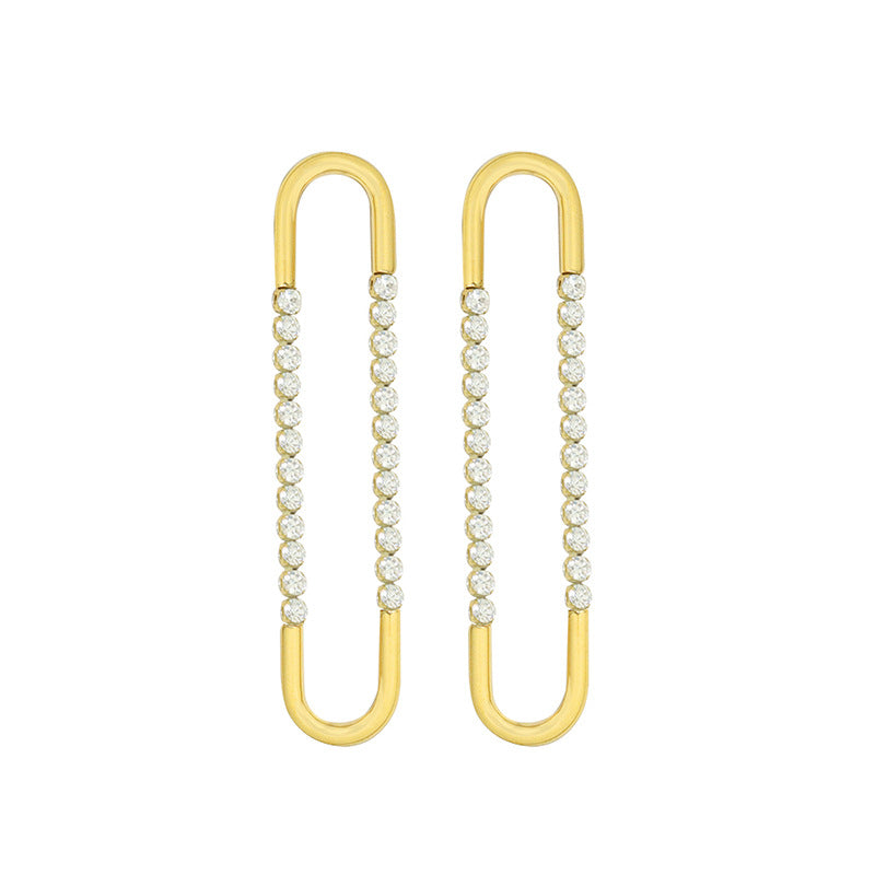 Stainless Steel Bar CZ Hoop Earrings