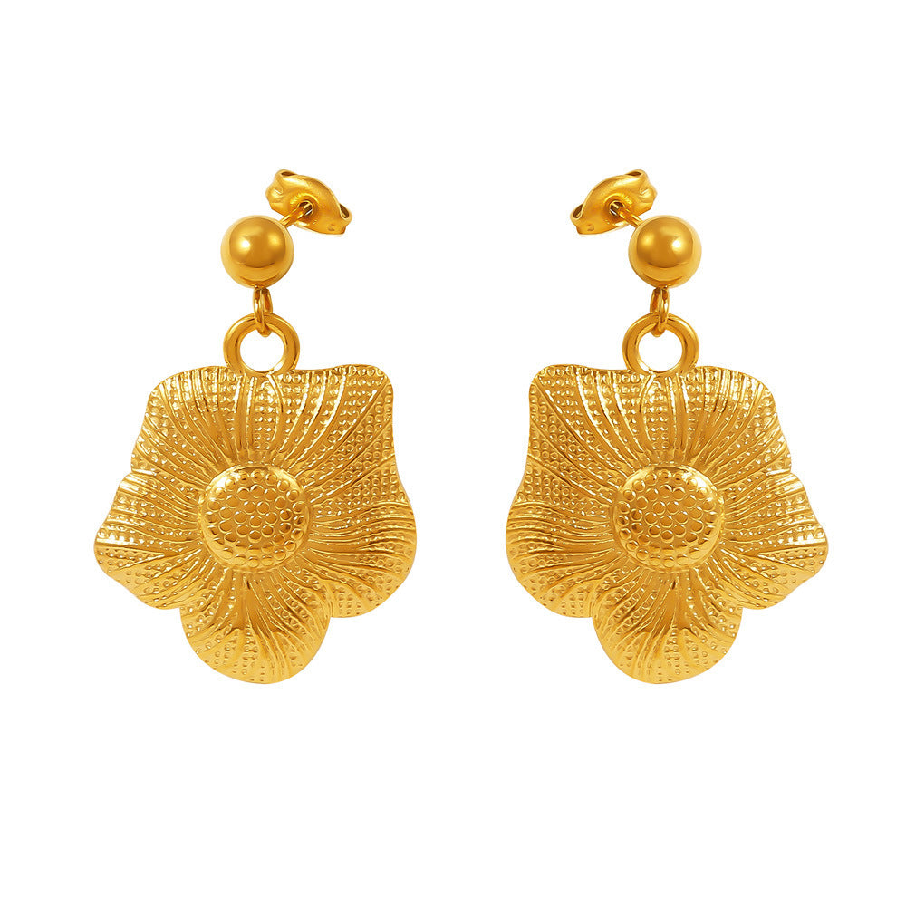 Stainless Steel Sunflower Drop Earrings
