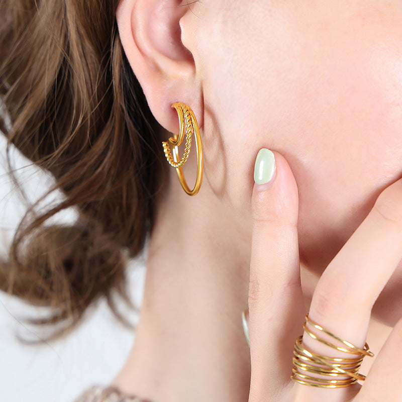 Stainless Steel Triple Hoop Earrings