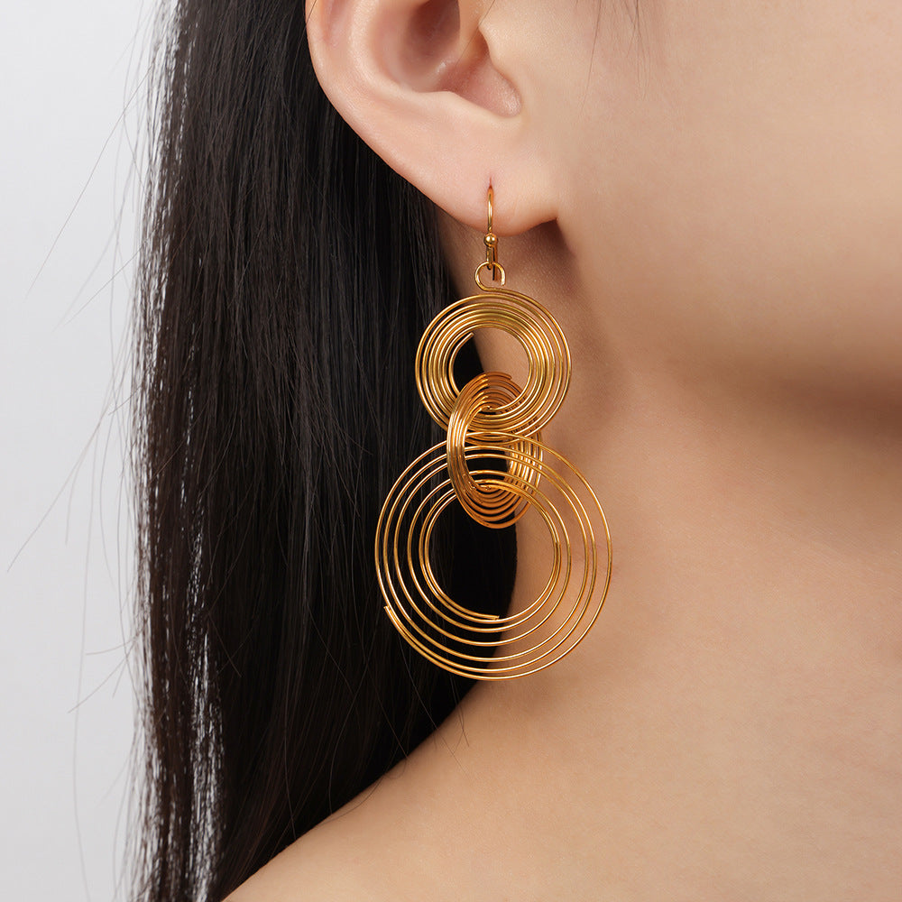Round Multi-layered Stainless Steel Drop Earrings