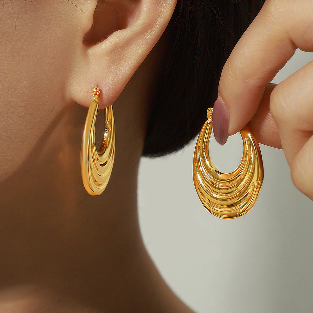 Stainless Steel Curved Stripe Hoop Earrings