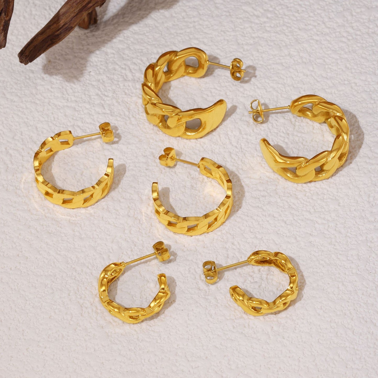 Chain Shape Stainless Steel Hoop Earrings