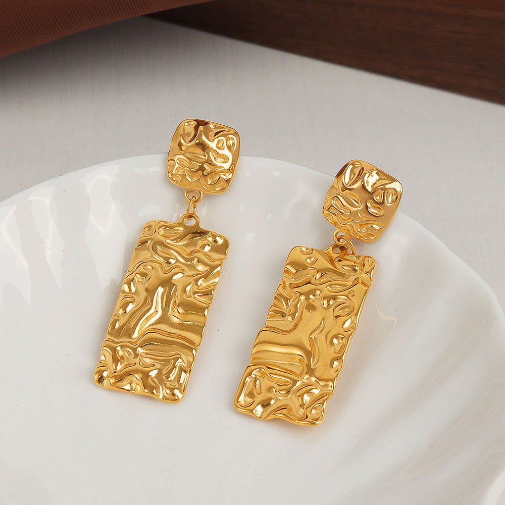 Stainless Steel Irregular Rectangular Drop Earrings