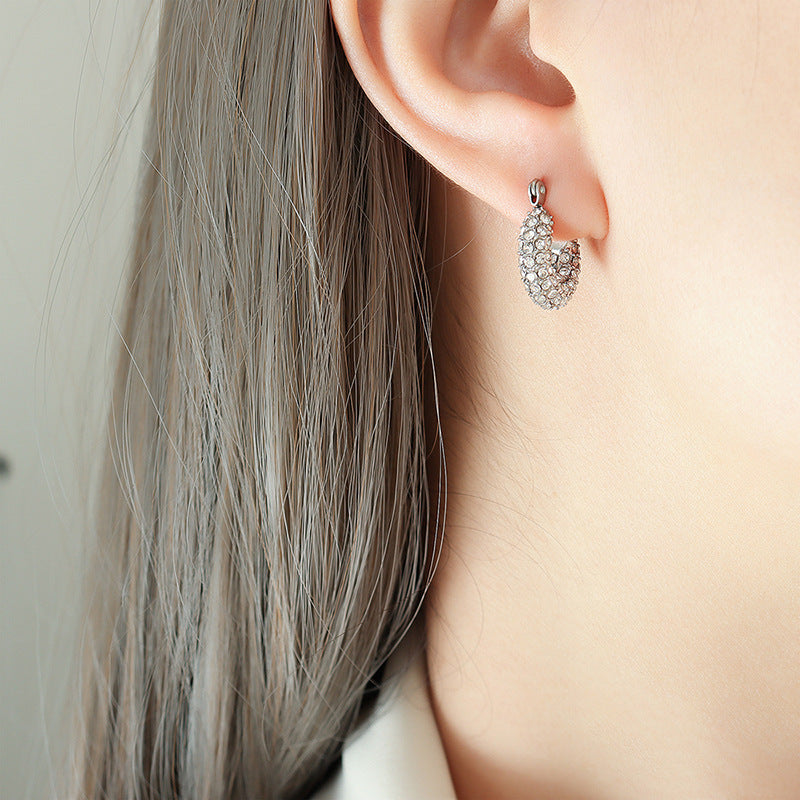 Stainless Steel Full Cubic Zirconia Hoop Women's Earrings