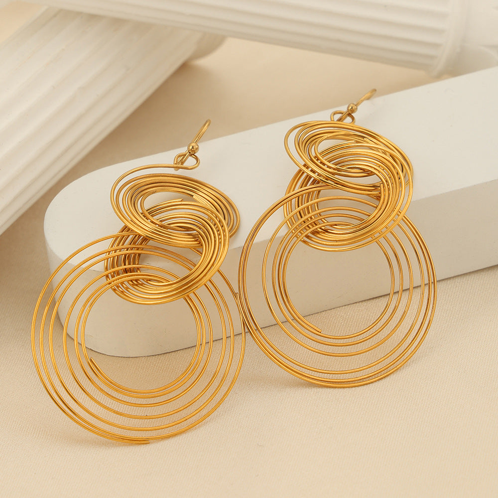 Round Multi-layered Stainless Steel Drop Earrings