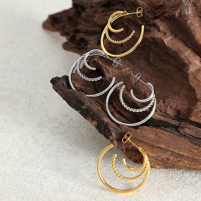 Stainless Steel Triple Hoop Earrings