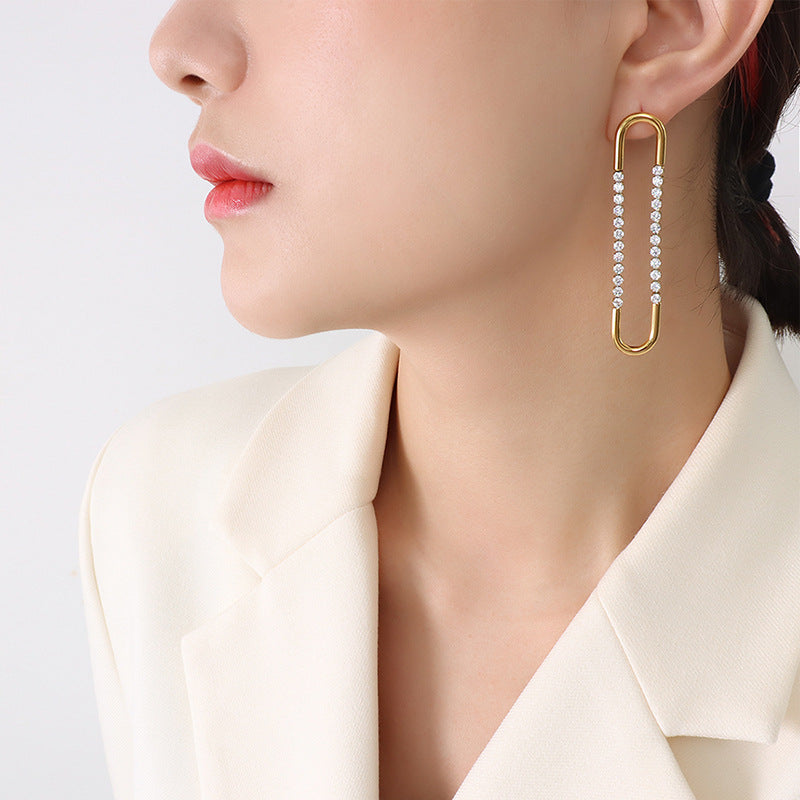 Stainless Steel Bar CZ Hoop Earrings