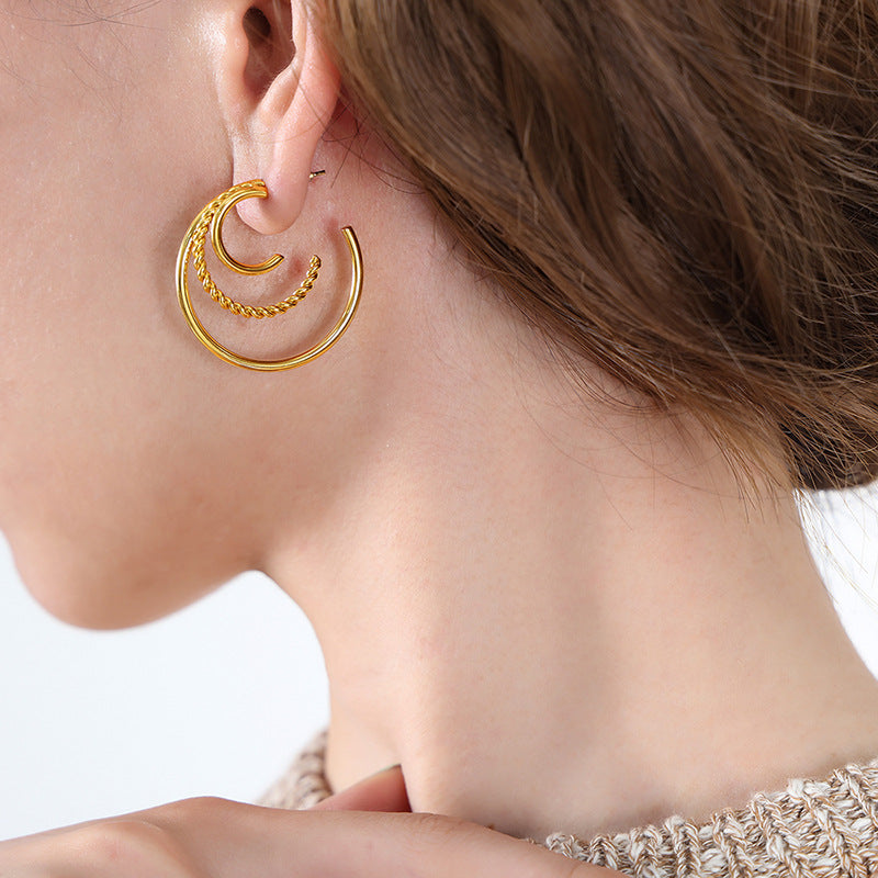 Stainless Steel Triple Hoop Earrings