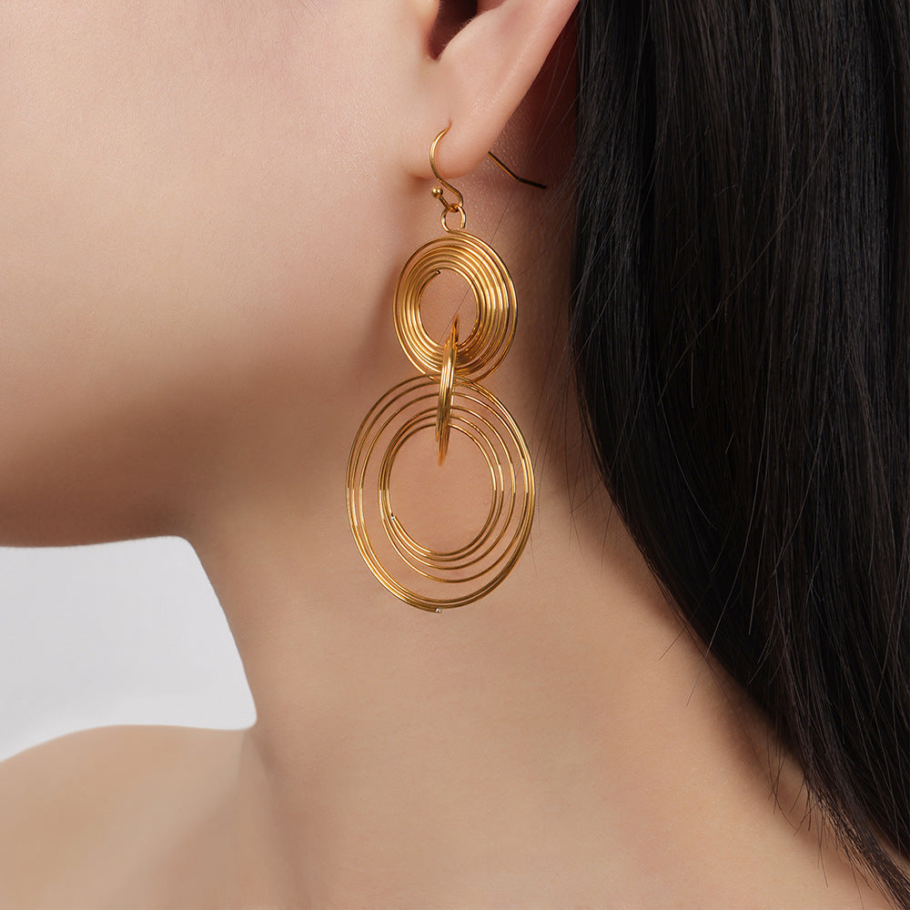 Round Multi-layered Stainless Steel Drop Earrings