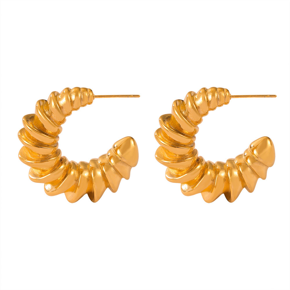 Corrugated Half Round Stainless Steel Earrings