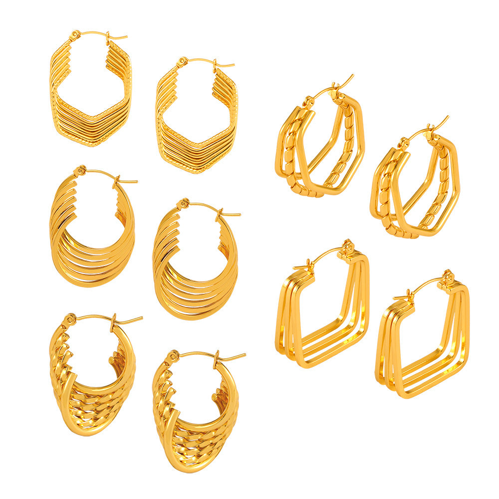 Stainless Steel Multi-layered Hoop Earrings