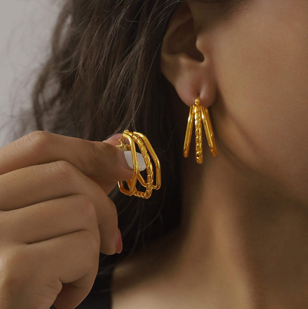 Stainless Steel Multi-layered Hoop Earrings
