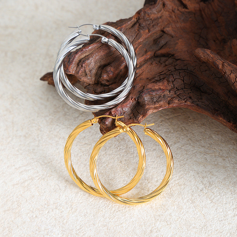 Stainless Steel Exaggerated Large Round Hoop Earrings