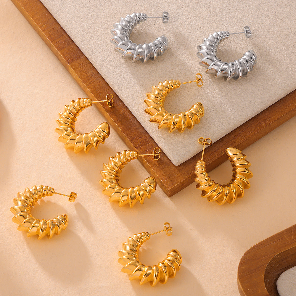 Corrugated Half Round Stainless Steel Earrings