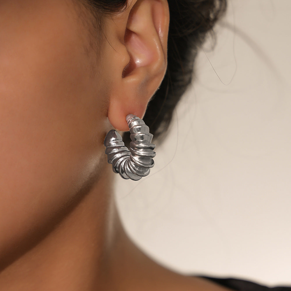 Corrugated Half Round Stainless Steel Earrings
