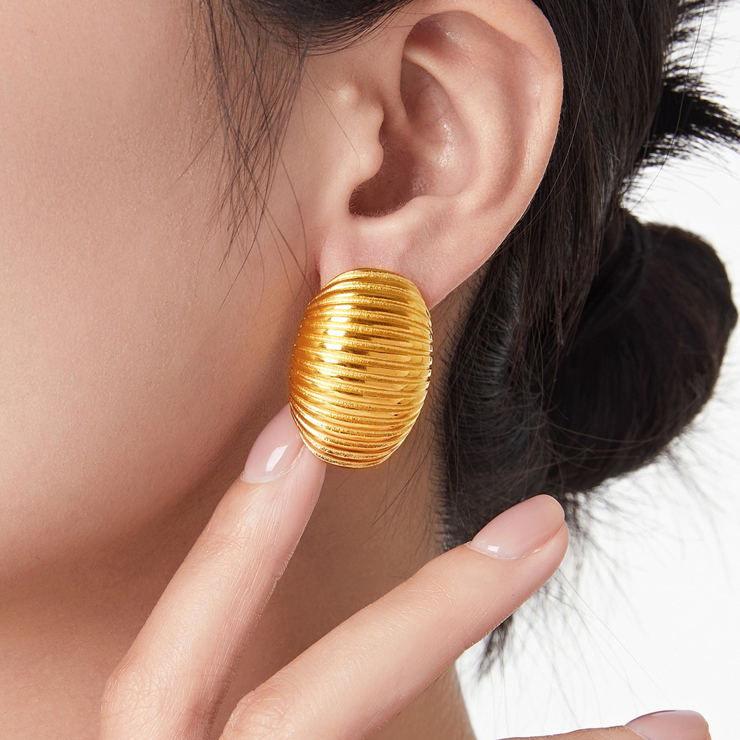 Stainless Steel Multi-layer Line Texture Stud Earrings