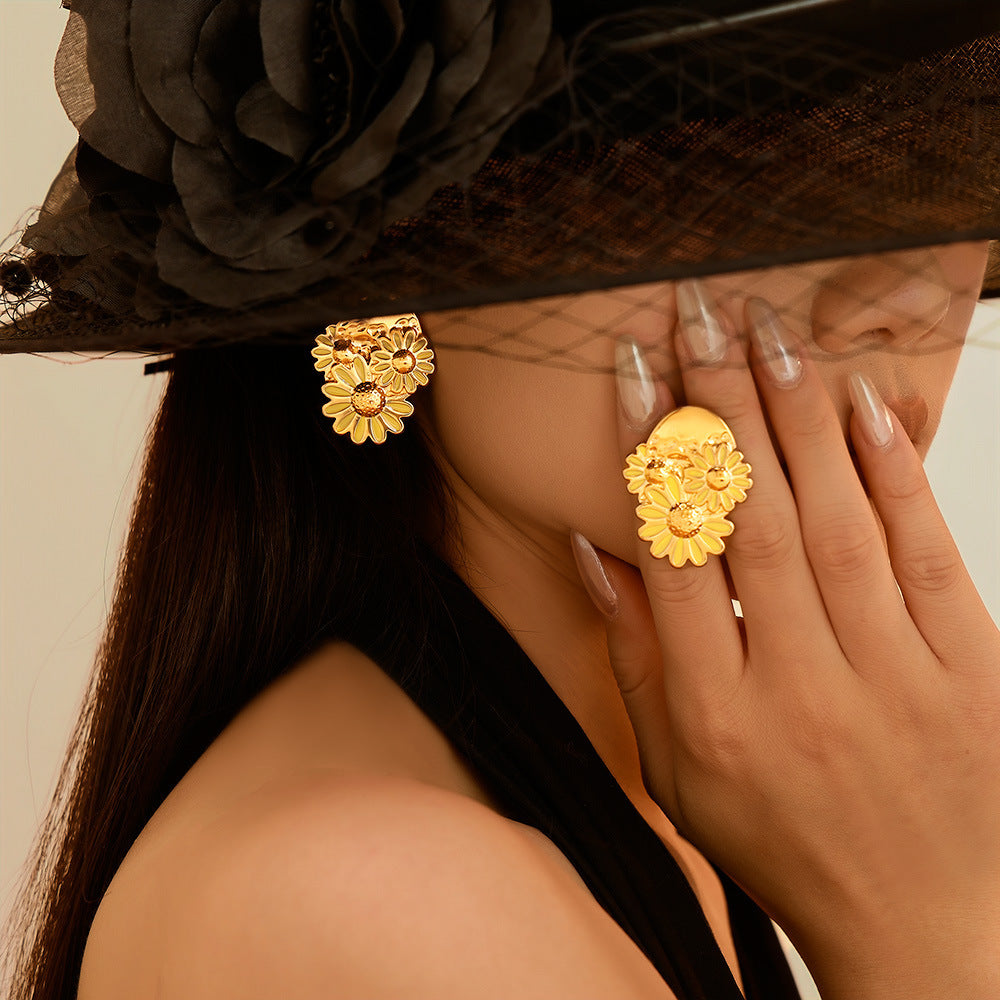 Stainless Steel Daisy Drop Oil Stud Earrings