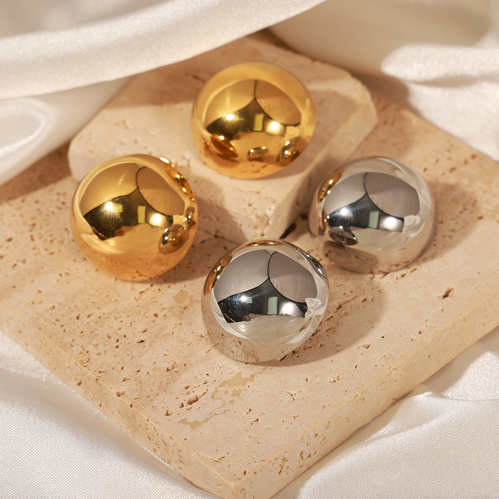Polished Stainless Steel Round Stud Earrings