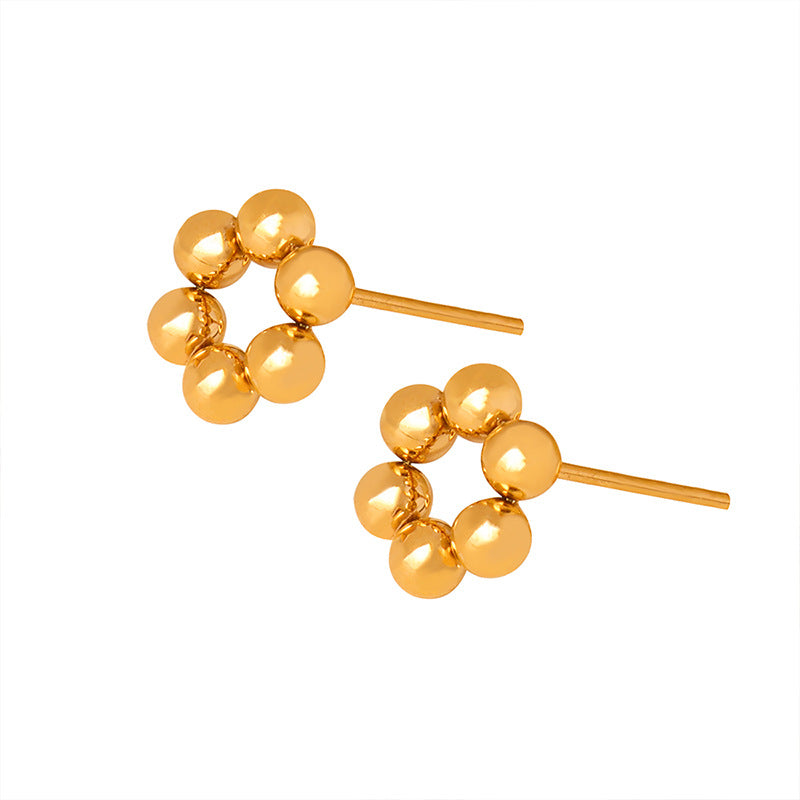 Stainless Steel Beads Stitching Flower Shape Stud Earrings
