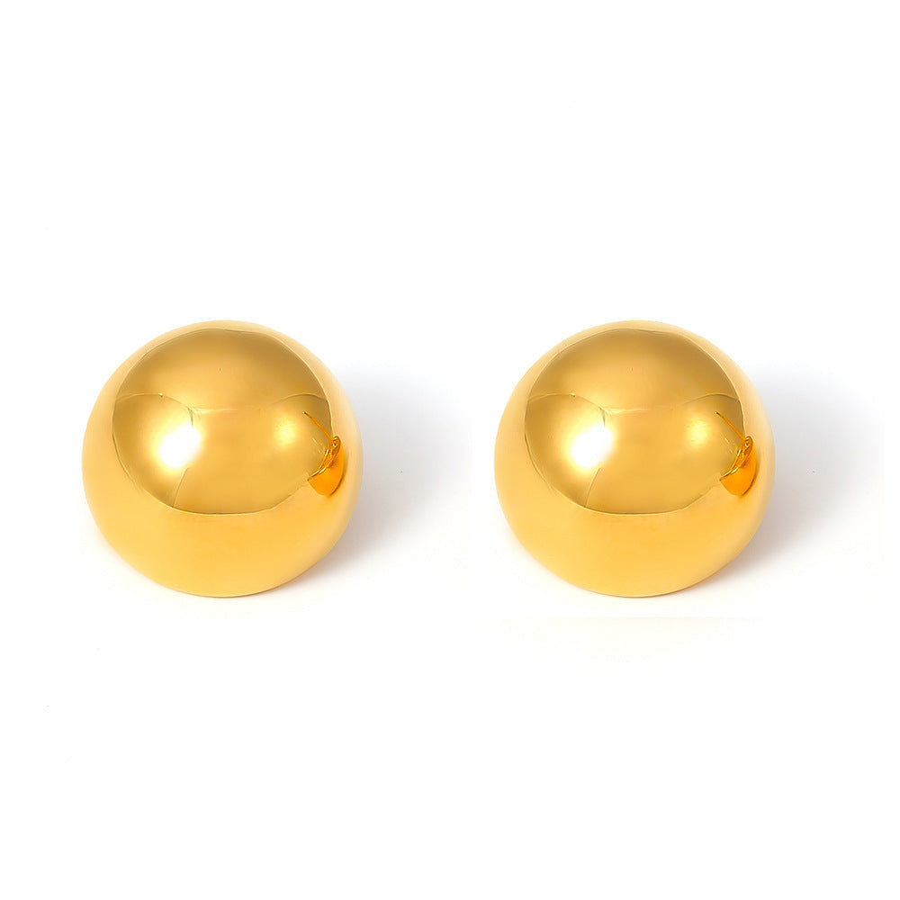 Stainless Steel Polished Half Round Stud Earrings