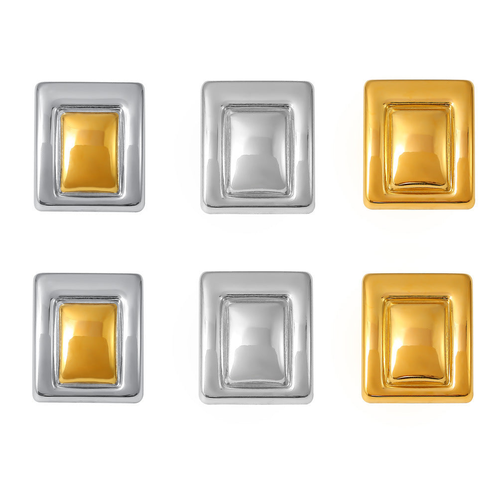 Stainless Steel Rectangular Colorblock Stud Earrings