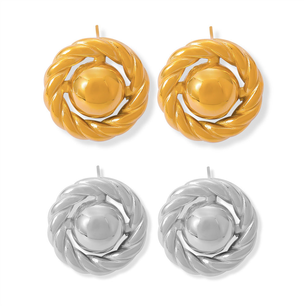 Stainless Steel Twisted Round Stud Earrings
