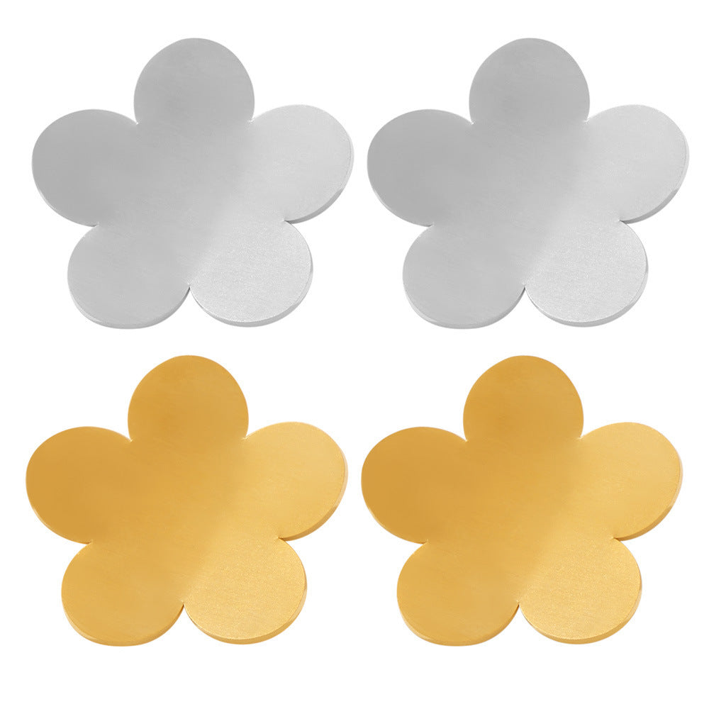 Stainless Steel Polished Big Flower Stud Earrings
