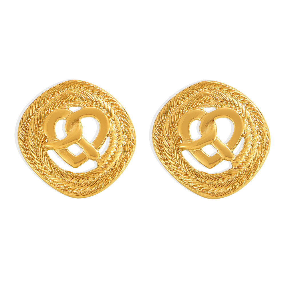 Stainless Steel Heart Knotted Hollow Stud Earrings