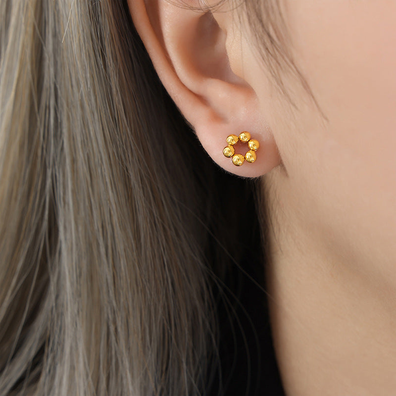 Stainless Steel Beads Stitching Flower Shape Stud Earrings