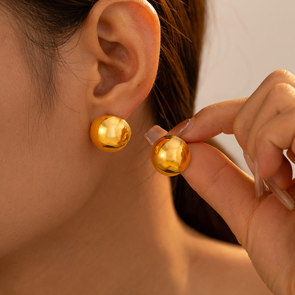 Stainless Steel Polished Half Round Stud Earrings